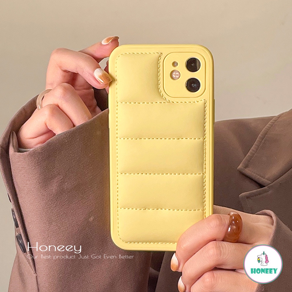 Soft Case TPU Tebal Shockproof Motif Jaket Down 3D Kuning Untuk IPhone 14 13 12 11 Pro Max X XS XR 8 7 Plus