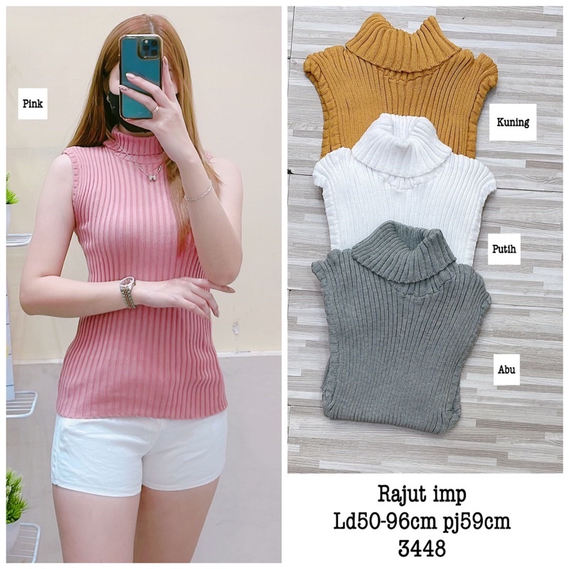 Lexbong kerah lipat Turtle Neck Tanktop Rajut - Kerah Tinggi Rajut Wanita - Tank Top Yukensi Terbaru