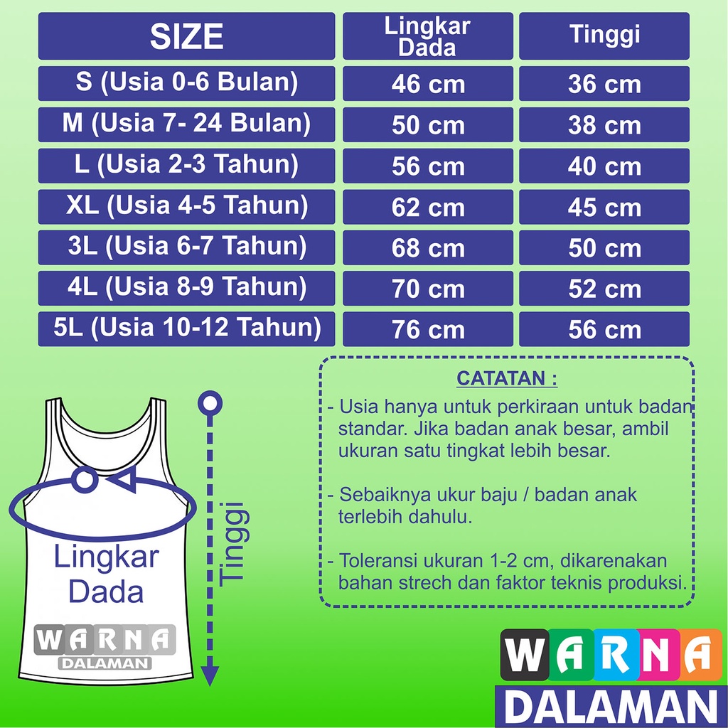 6 Pcs Singlet Tanpa Bolong Bolong Kaos Dalam Anak Singlet Kutang Anak 0-12 Tahun WARNA DALAMAN