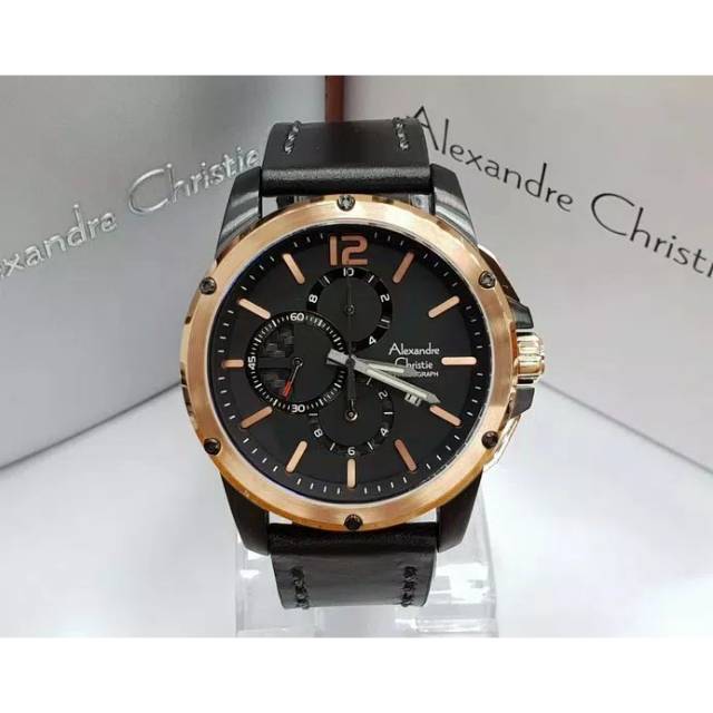 jam tangan alexandre christie ac6486 black rosegold 6486