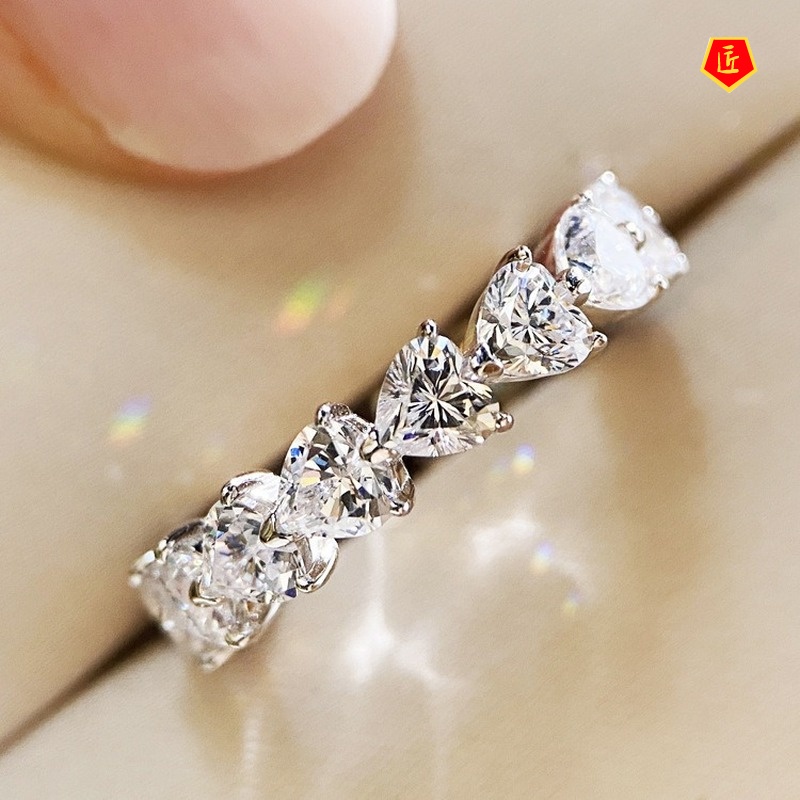 [Ready Stock]Serial Heart-Shaped Moissanite Ring Female Ins Fashion Normcore Style