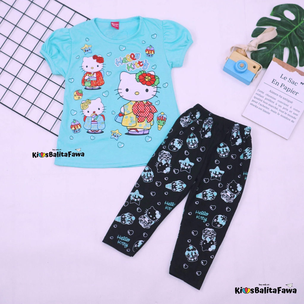 Setelan Hello Katty uk 5-6 Tahun / Baju Anak Karakter Legging Perempuan Murah Celana Panjang Import