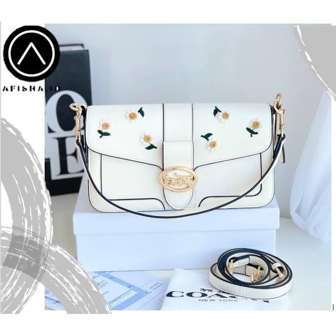 TAS WANITA COACH GEORGIE SHOULDER BAG WITH DAISY EMBROIDERY FREE BOX + FAKE BILL