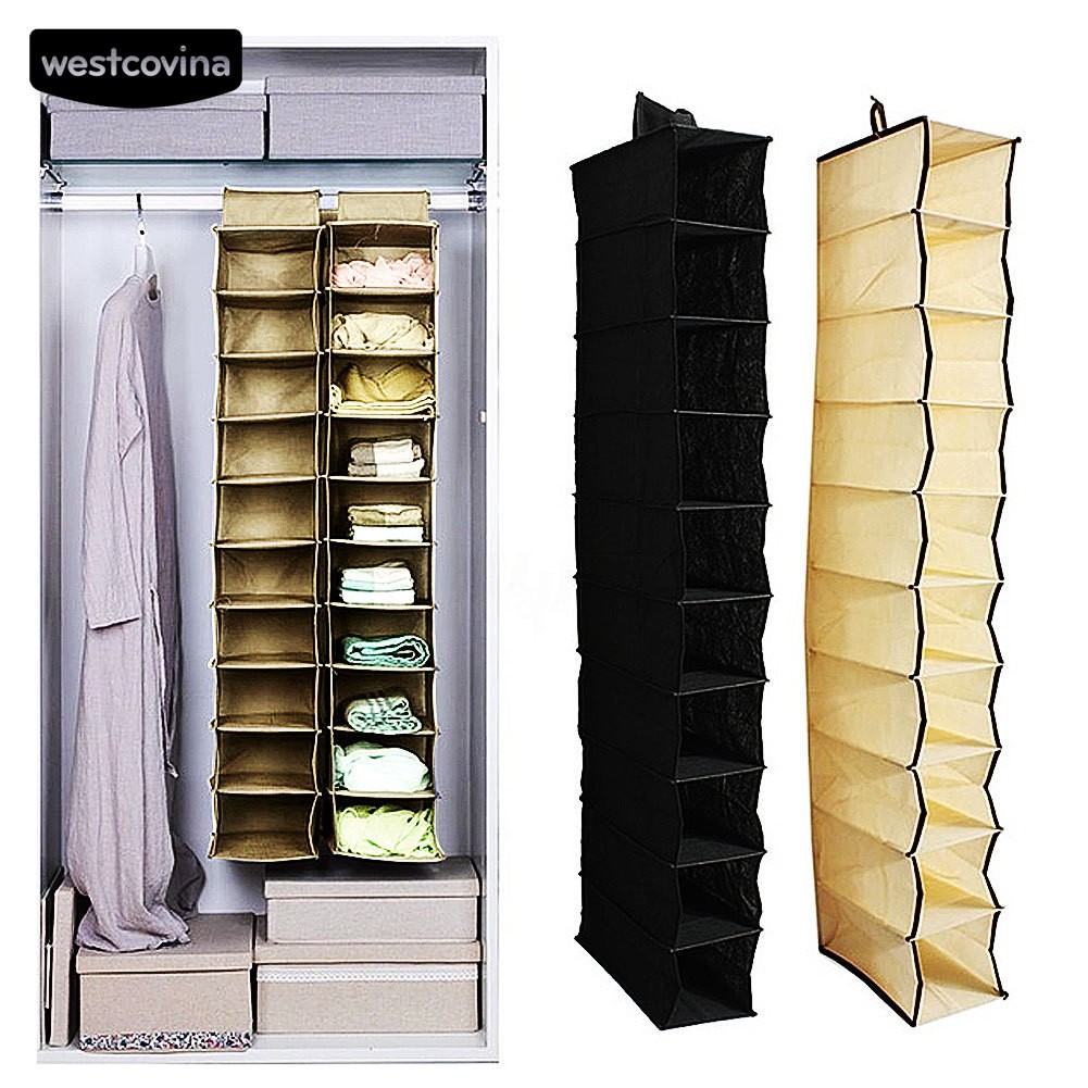 10 Sections Closet Wardrobe Shoes Clothes Organizer Hanging Storage Rack Shelf Shopee Indonesia