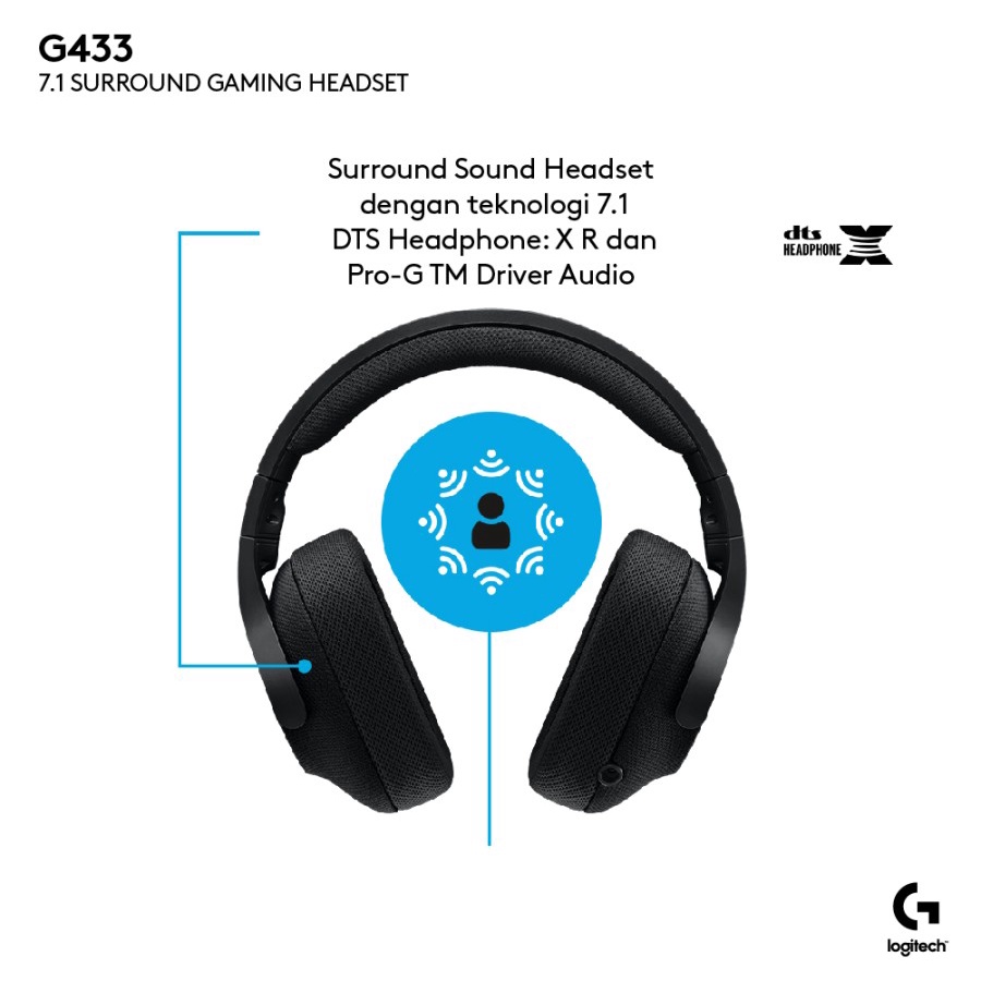 Headset Gaming Logitech G433 7.1 Surround Sound