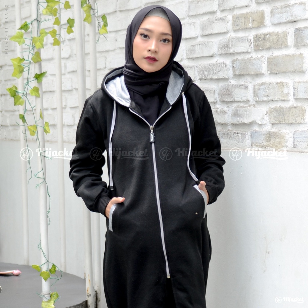 JAKET SWEATER WANITA MUSLIMAH - Hijacket Basic Black Switer Hoodie Panjang Hijaber Hijabers Syari