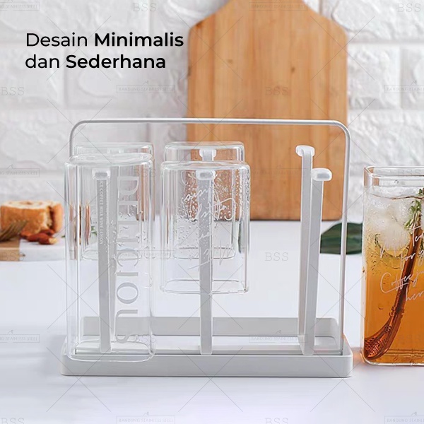 Rak Gelas Minimalis Tempat Cangkir Rak Dapur Organizer Cup Holder 6 Slot