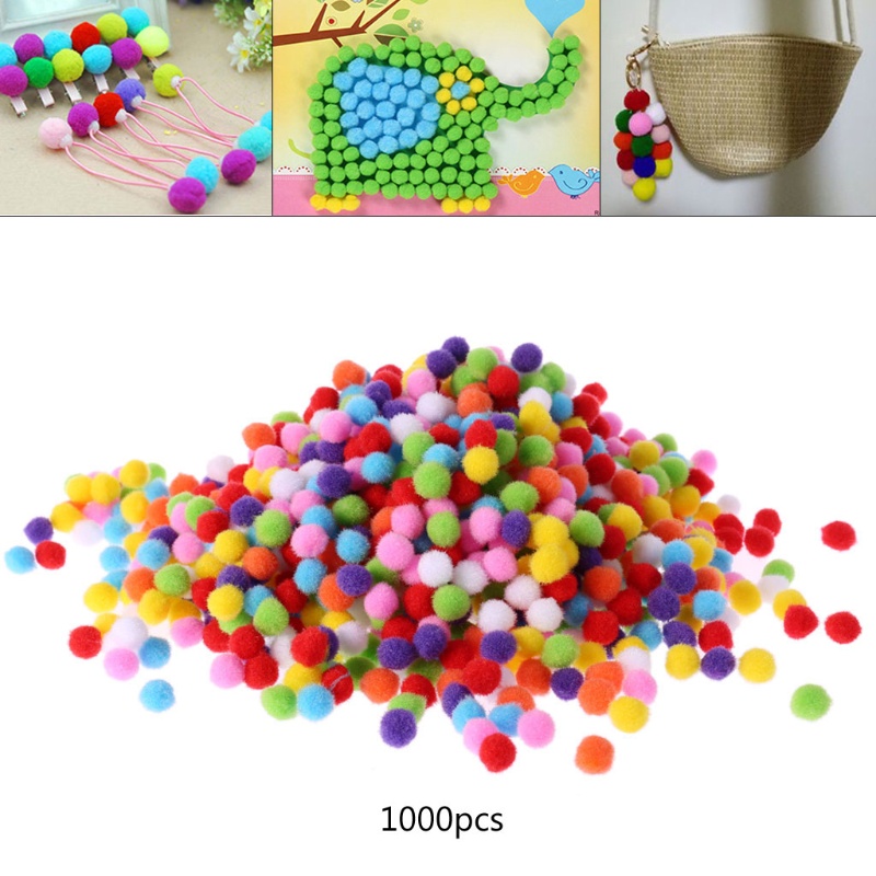 Mary 1000Pcs Pompom Kerajinan Berbulu Bulat Lembut Warna Campur Pom Pom 12mm DIY Craft