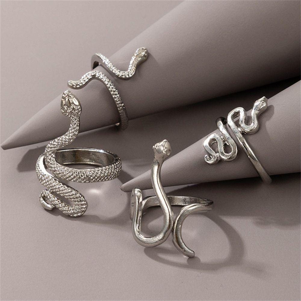 Lily 4Pcs/Set Cincin Ular Set Wanita 4Pcs/Set Rock Gothic Vintage Hip Hop Aksesoris Tangan