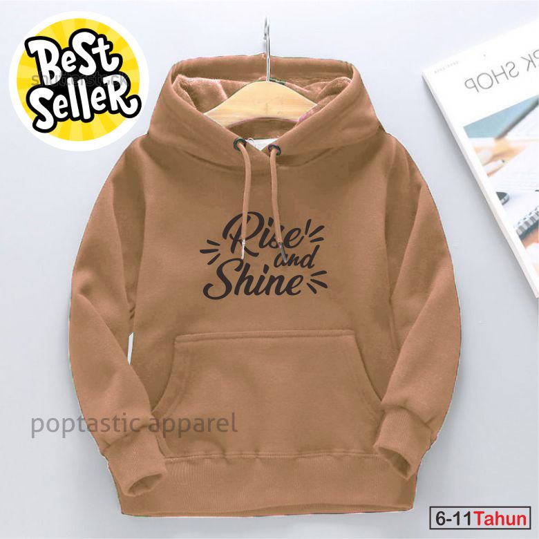 RISE AND SHINE Jaket Distro Sweater Hoodie anak Laki-laki perempuan LOGO FLEECE TEBAL