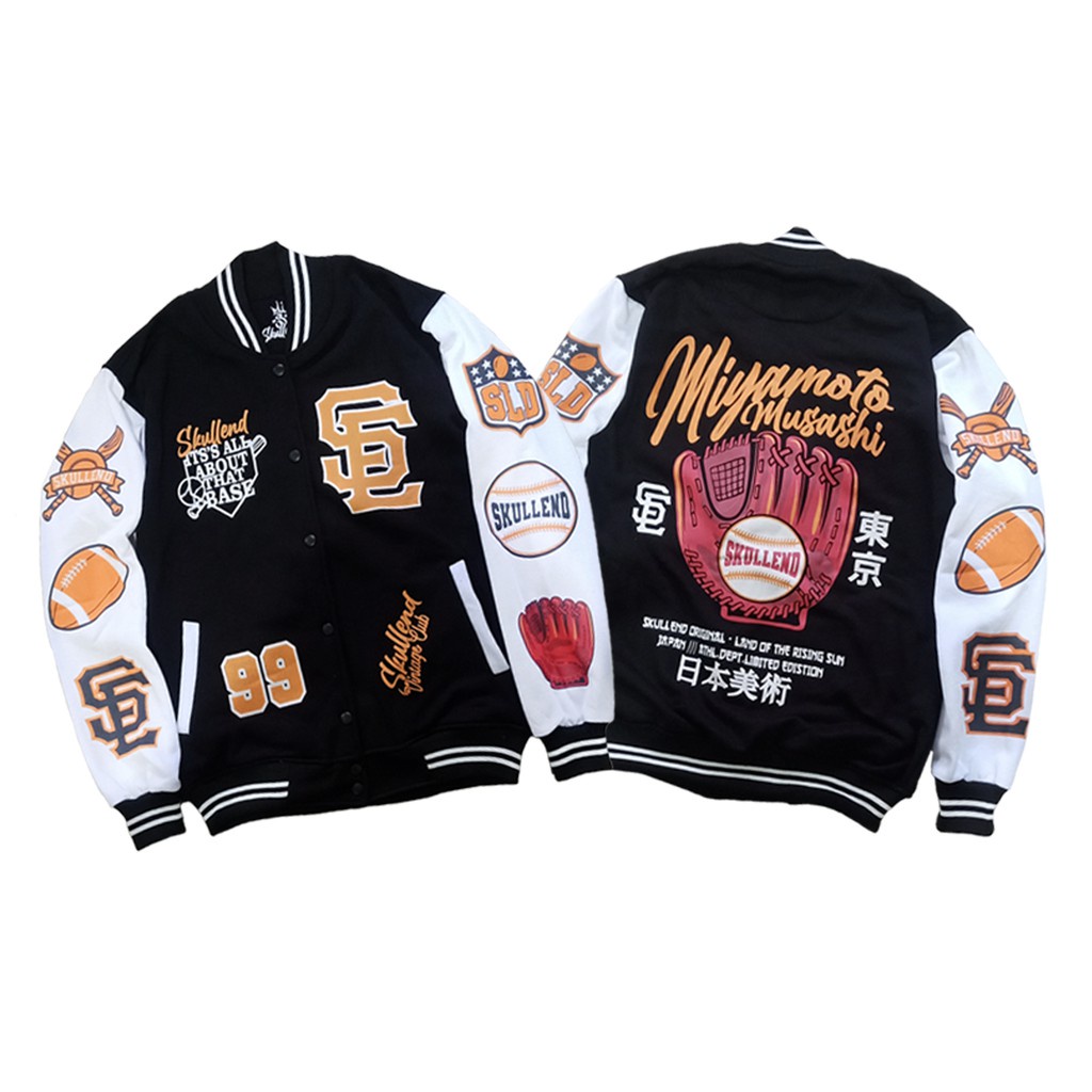Varsity Jacket Baseball Vintage Pria Wanita - Jaket Varisty Jaket Besball Bisbol Cowok Cewek Original Distro Bandung-MIYAMOTO WHITE