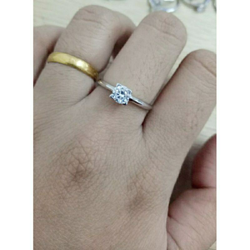 Cincin Perak Asli Silver 925 Lapis Emas Putih Model Desi - Perhiasan Perak Wanita