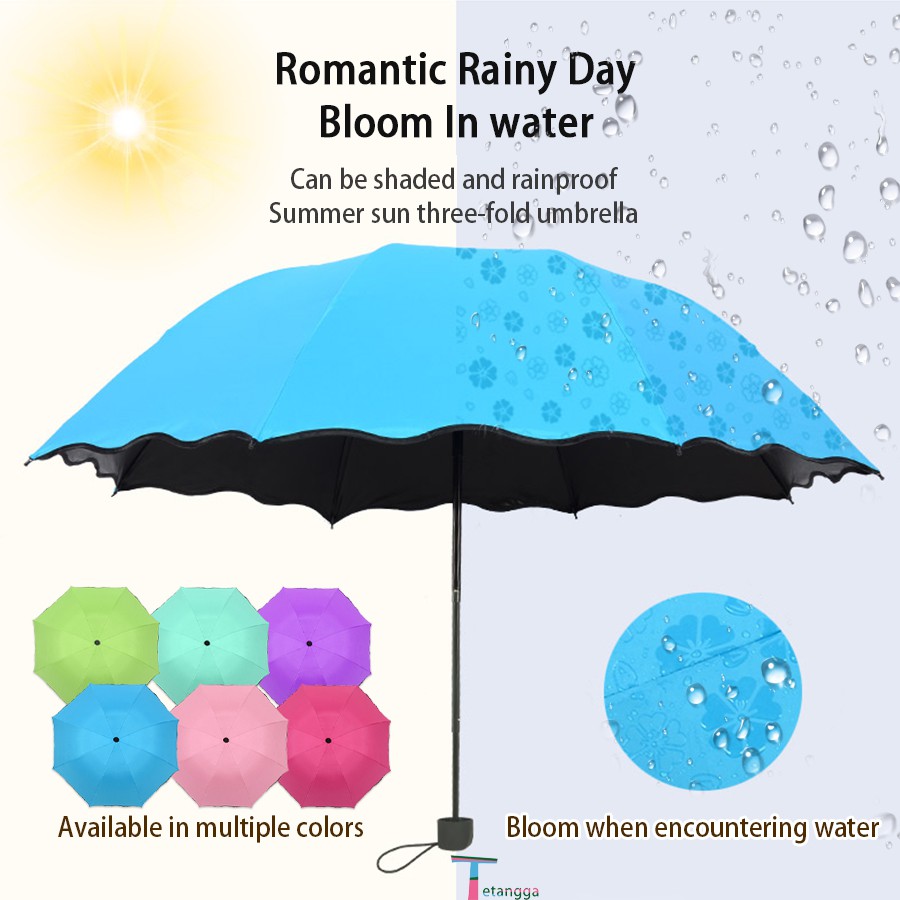 3D Payung Lipat Magic Umbrella / Dimensi Lapisan Hitam ANTI UV ( Gelombang )  AJ-14 Flowers Umbrella