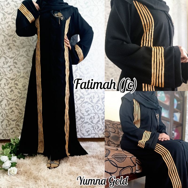 Dubai Yumna Gold - Gamis Abaya Hitam Pita Gold