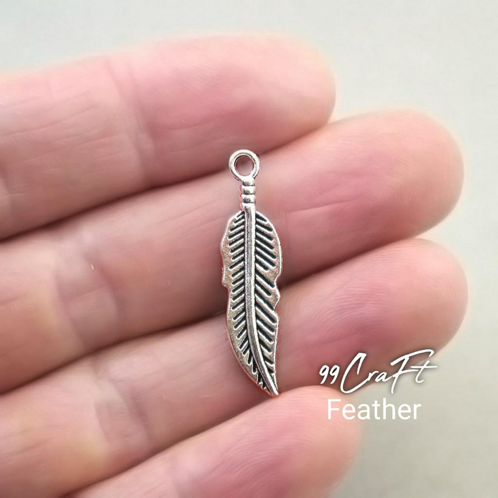 Bandul bulu bronze charm daun feather silver aksesoris membuat kerajinan gelang