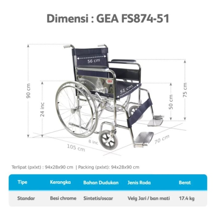 GEA Medical | Kursi Roda Jumbo GEA FS874-51 | Kursi Roda Jumbo