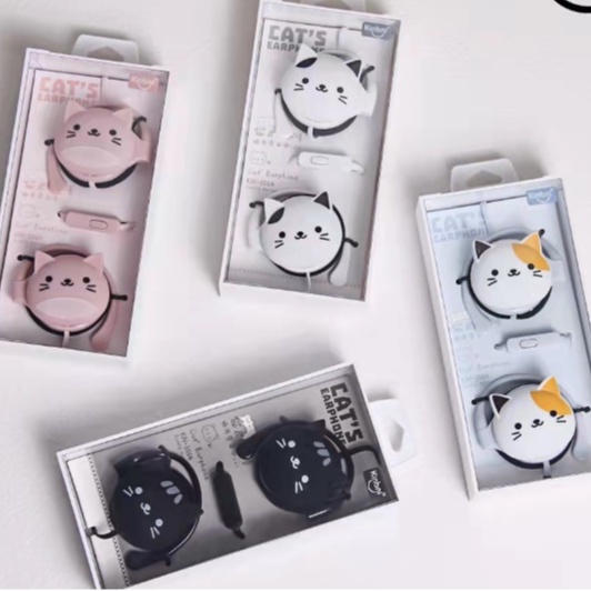 [KN-269] / [KN-3064] /  [KN-3073] Headset Earphone Karakter Bentuk Motif Hewan Animal KEPALA KUCING / Earphone Empuk CAT HEAD Berekspresi / Cute Cat Earphone