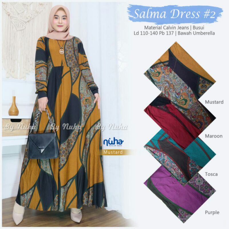 Salma Dress - Gamis Wanita Calvin Jeans Terbaru LD110 Busui Jumbo / R.19 - 033-5966