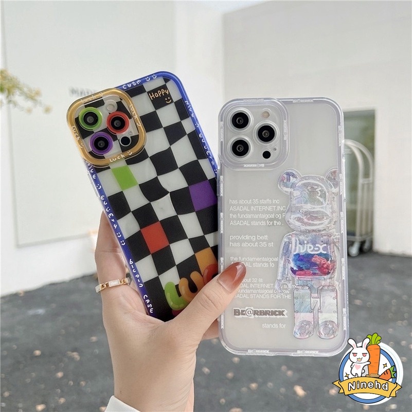 Soft Case Tpu Transparan Cover Compatible for Iphone 14 13 12 11 Pro Max X Xr Xs Max Iphone 8 7 6 6s Plus 7plus 8plus Se 2020 12pro 13pro Retro White Violent Bear Transparent Border Printing Anti-drop Shock-proof Phone Case