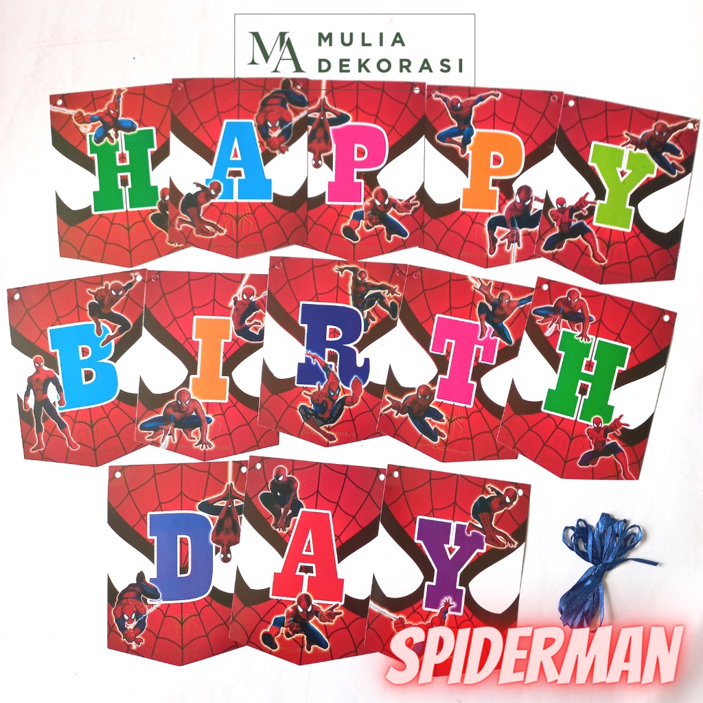 Bunting Flag Banner Happy Birthday 1 Set Motif Karakter Anak Lucu Disney Sapiderman Tayo Doraemon Baby Shark Kuda Poni