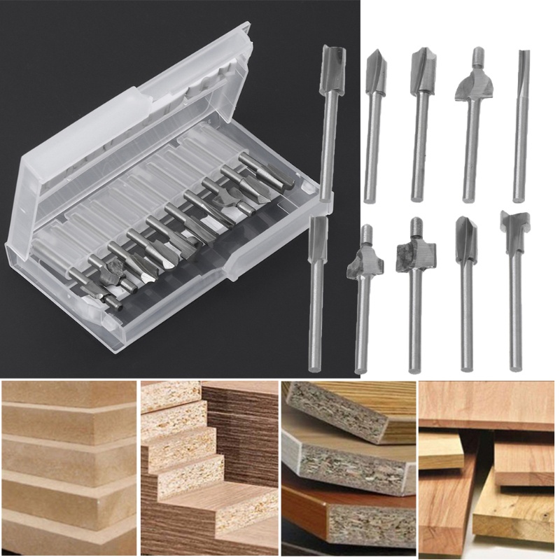 Mary 10pcs / Set Mata Bor Router Bits HSS 1 / 8 &quot;3mm Untuk Alat Pertukangan Kayu DIY