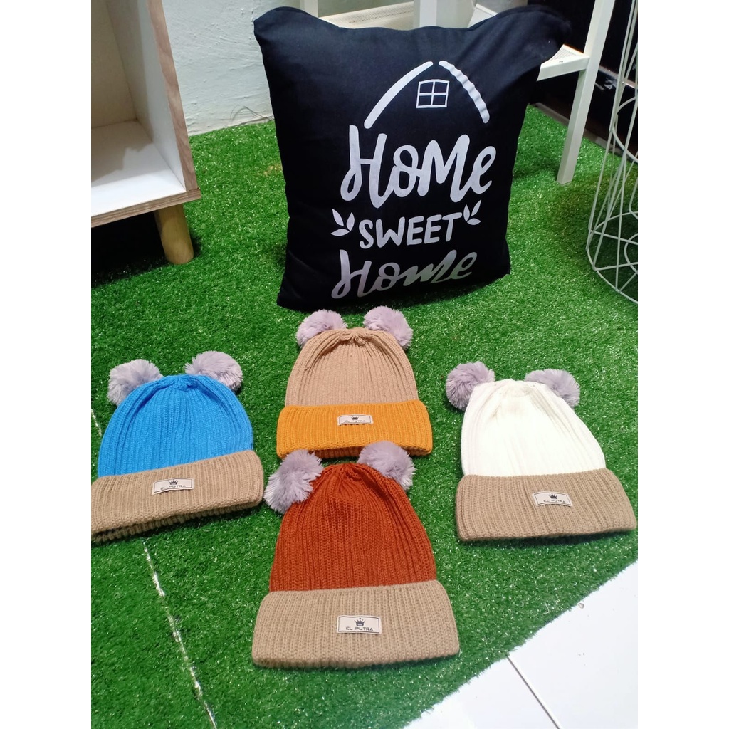 TOPI KUPLUK BAYI POMPOM ( ARKANDZA ) - UNISEX USIA 0-3 TAHUN - 2 WARNA KUPLUK RAJUT ANAK BAYI