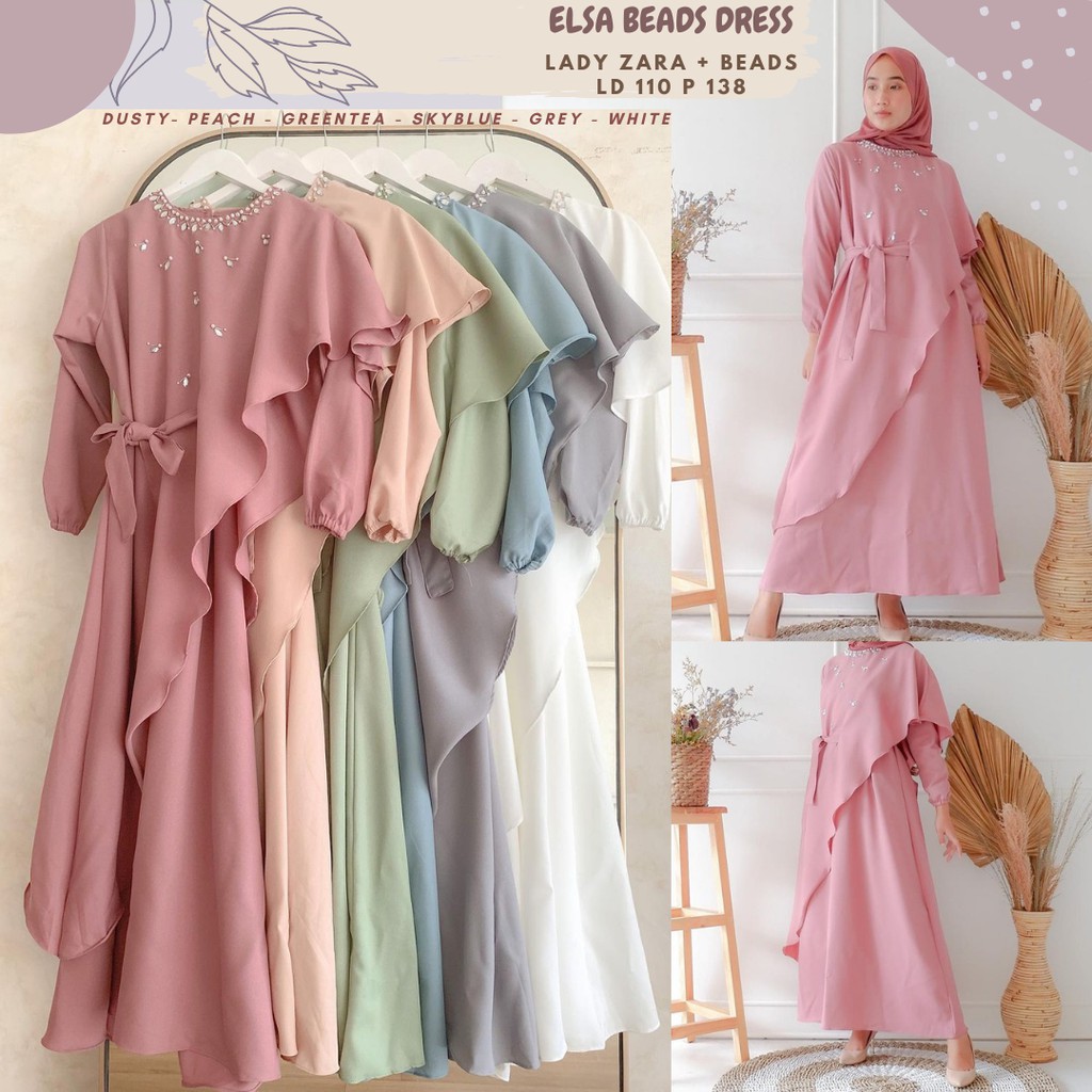 Elsa Beads Dress/Dress Payet Jumbo Ld 110/Dress Layer Payet/Dress Beads Lebaran/Gamis Lebaran Jumbo