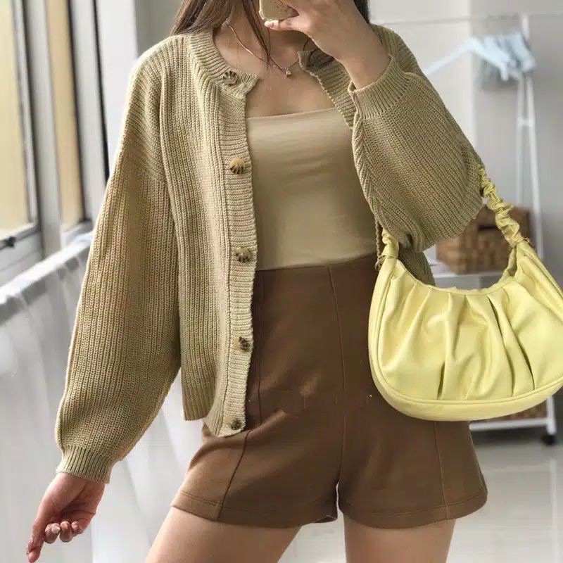 LIVI CARDIGAN CEILINE EXPORT TEBAL KERAH O Cardigan Rajut Premium Kancing Wanita XL