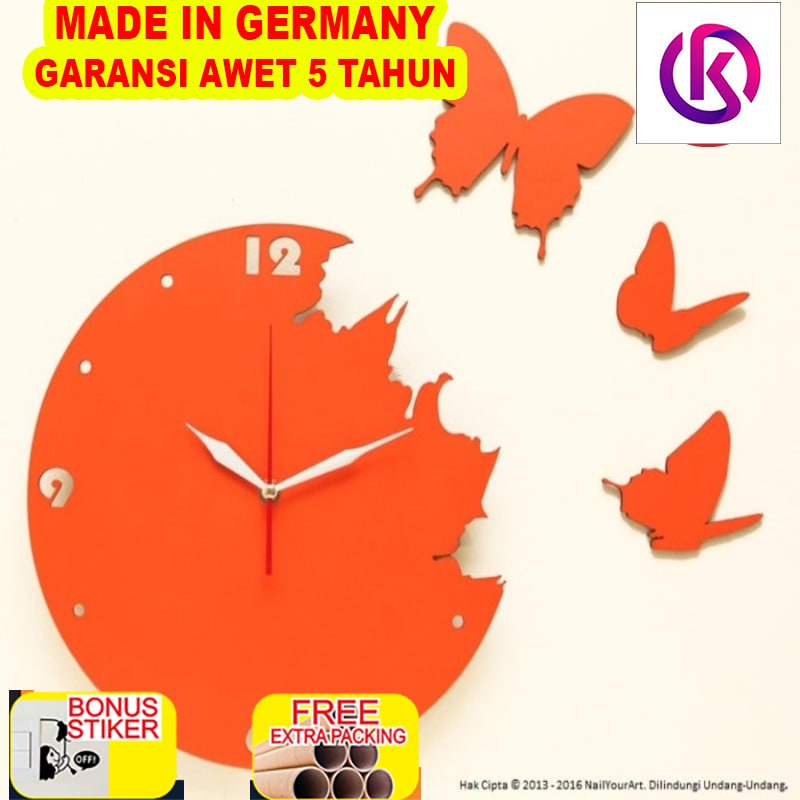 

Terlaris Jam Dinding Unik Artistik - Butterfly Orange Wall Clock