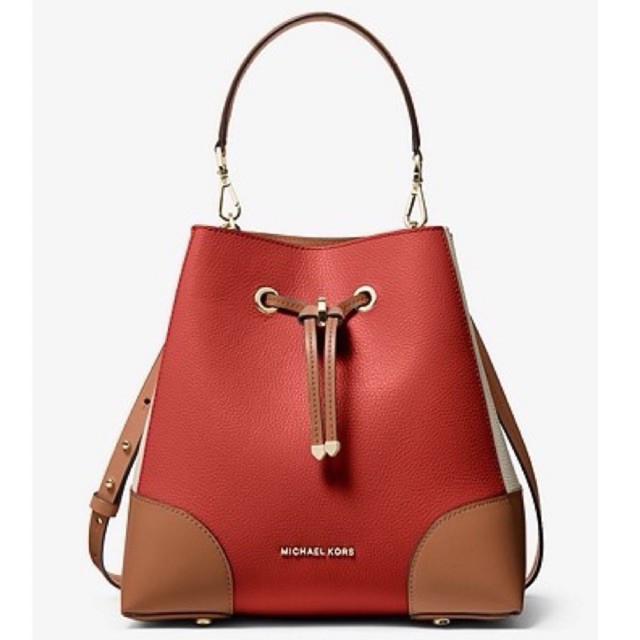 MICHAEL KORS Mercer Gallery Medium Color-Block Pebbled Leather Shoulder Bag MK Dark Persimmon Multi