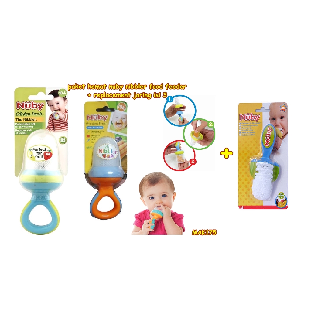 MAK175 PAKET HEMAT NUBY NIBBLER FOOD FEEDER + REPLACEMENT JARING ISI 3