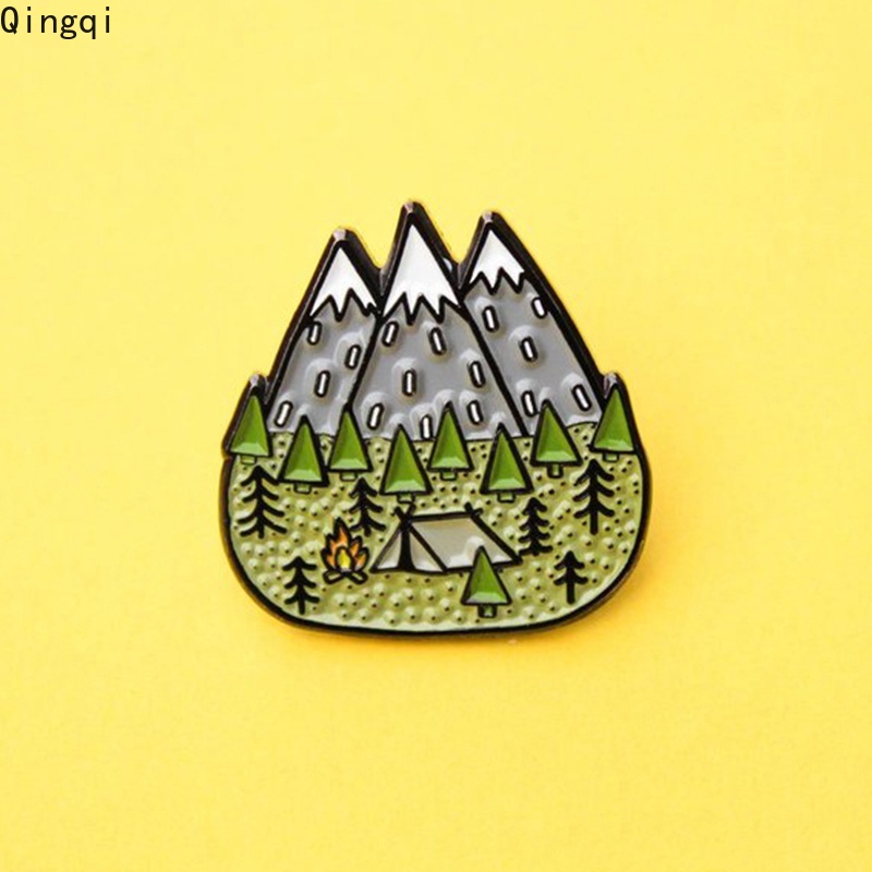 Bros Pin Enamel Desain Gunung Hutan Untuk Kerah Kemeja Denim Pria