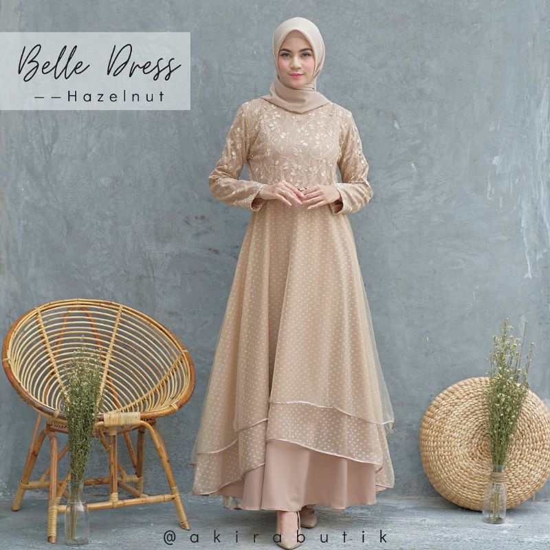 [BISA COD] TERLARIS BELLA DRESS/GAMIS BROKAT MIX TILE DOT/GAMIS PESTA