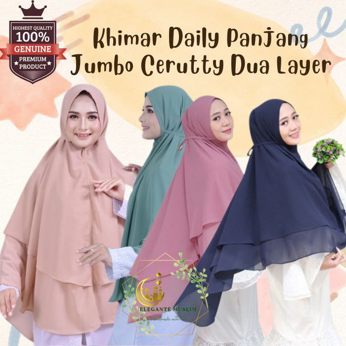 KHIMAR SYARI 2 LAYER CERUTY JUMBO JILBAB INSTAN HIJAB KERUDUNG DAILY - hijau army