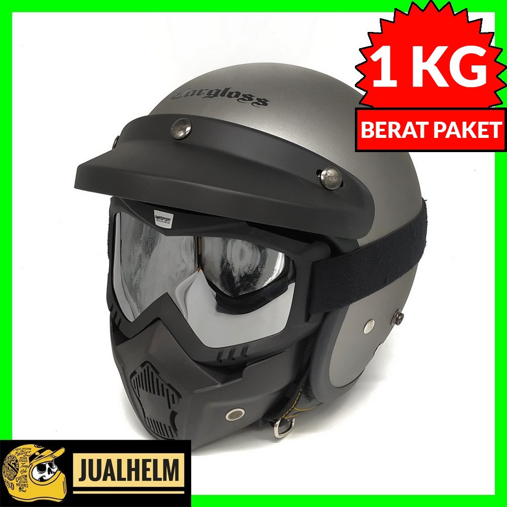 Helm Cargloss Retro | Silver Doff + Goggle Mask