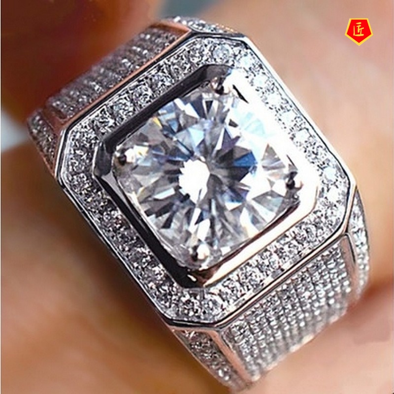 [Ready Stock]European and American Fashion Square Ring Full Diamond Micro Inlaid Exaggerated Style