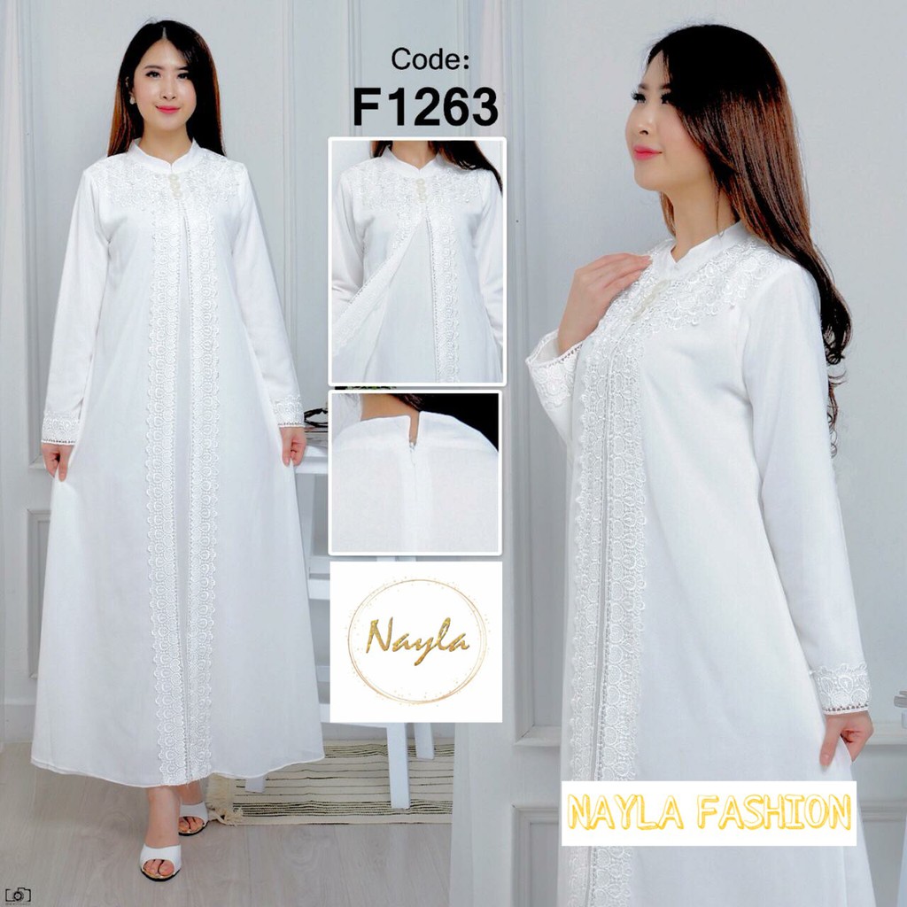 NAYLA Baju Gamis Putih Wanita Gamis Pesta Busana Muslim Brukat Lebaran Umroh Terbaru 1263