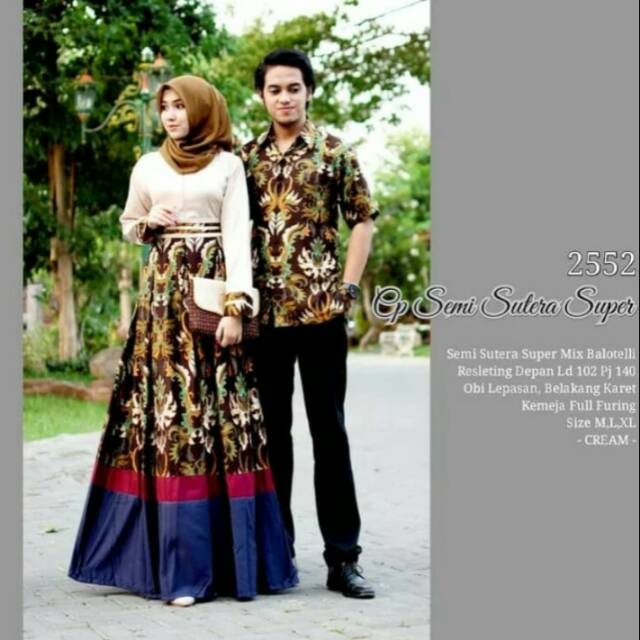 Couple Batik Sarimbit Gamis Semi Sutra Baju Pasangan Pesta 2552