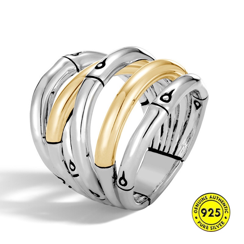 Cincin Model Tali Kepang Dua Warna Bahan S925 Silver