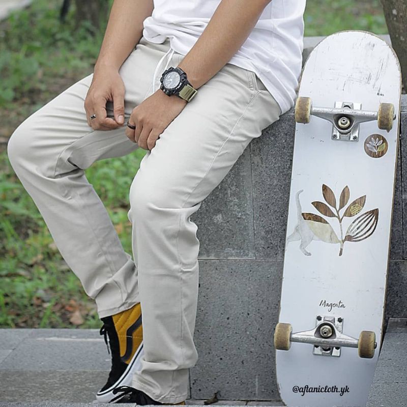 celana panjang pria chino bahan melar hitam abu mocca grey size 27-38