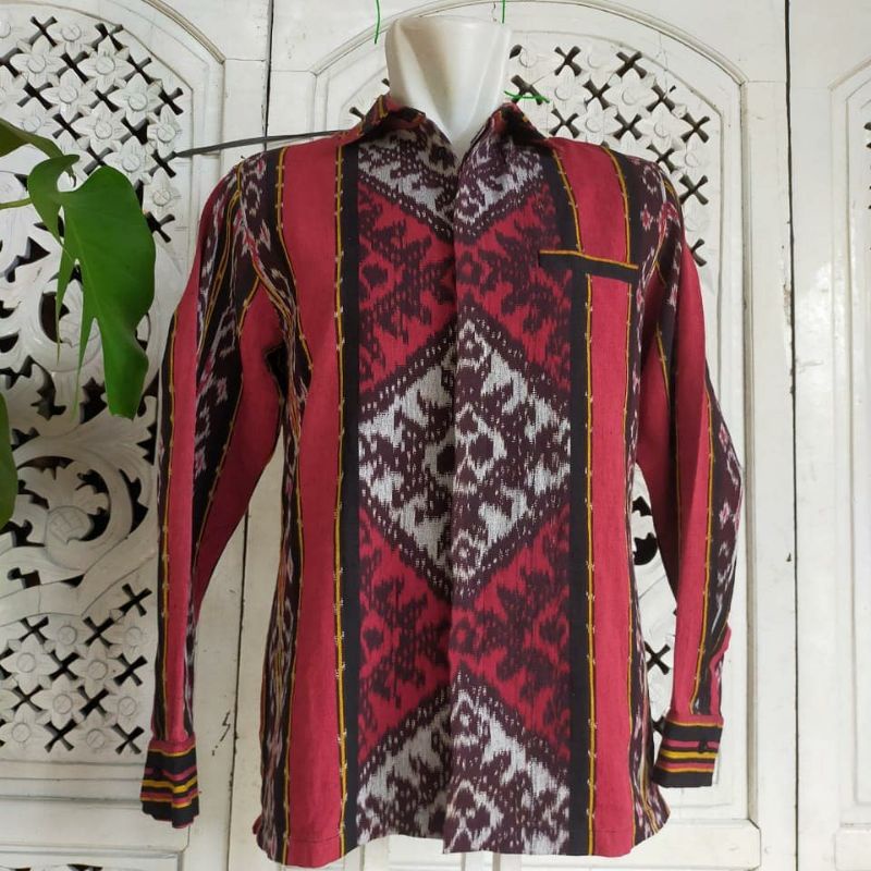 kemeja batik pria lengan panjang tenun endek premium 01