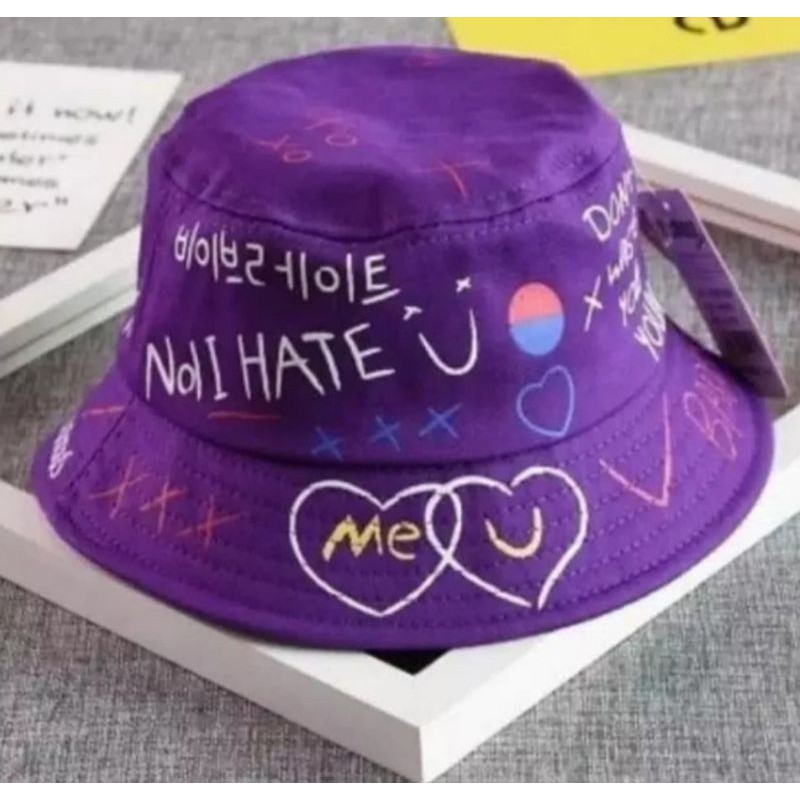 TERMURAH TOPI BUCKET HAT KOREA LAKI CEWE SABLON BADAS BOLAK BALIK PANTAI FISHERMAN-BADAS UNGU