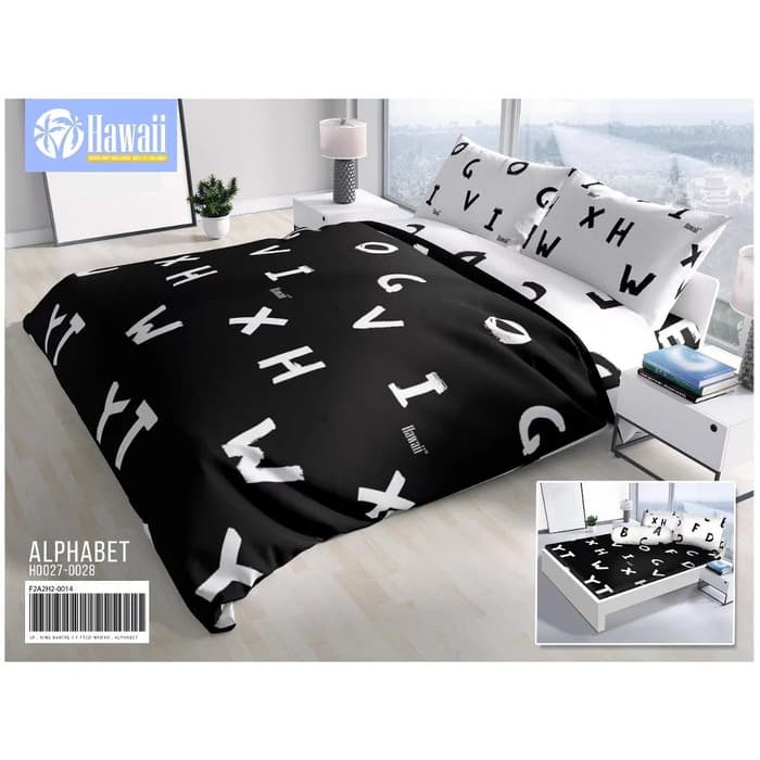 Sprei Hawaii Alphabet No 1 King 180 B2 Seprai Huruf Abc Hitam