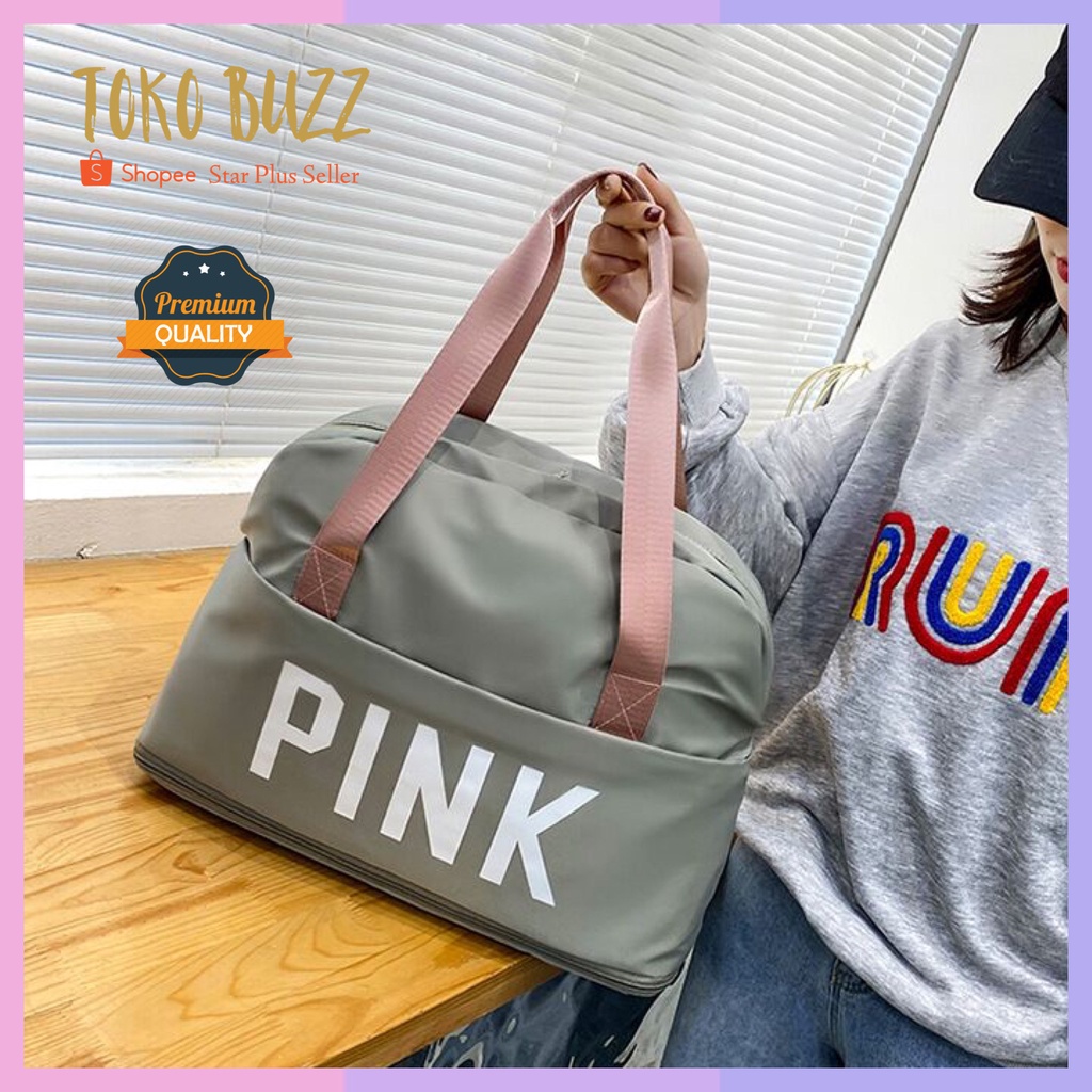 TAS TRAVEL BAG PINK FASHION Duffle Jinjing Wanita Traveling Olahraga Gym Piknik Outdoor Waterproof Bahan Premium Korea Style