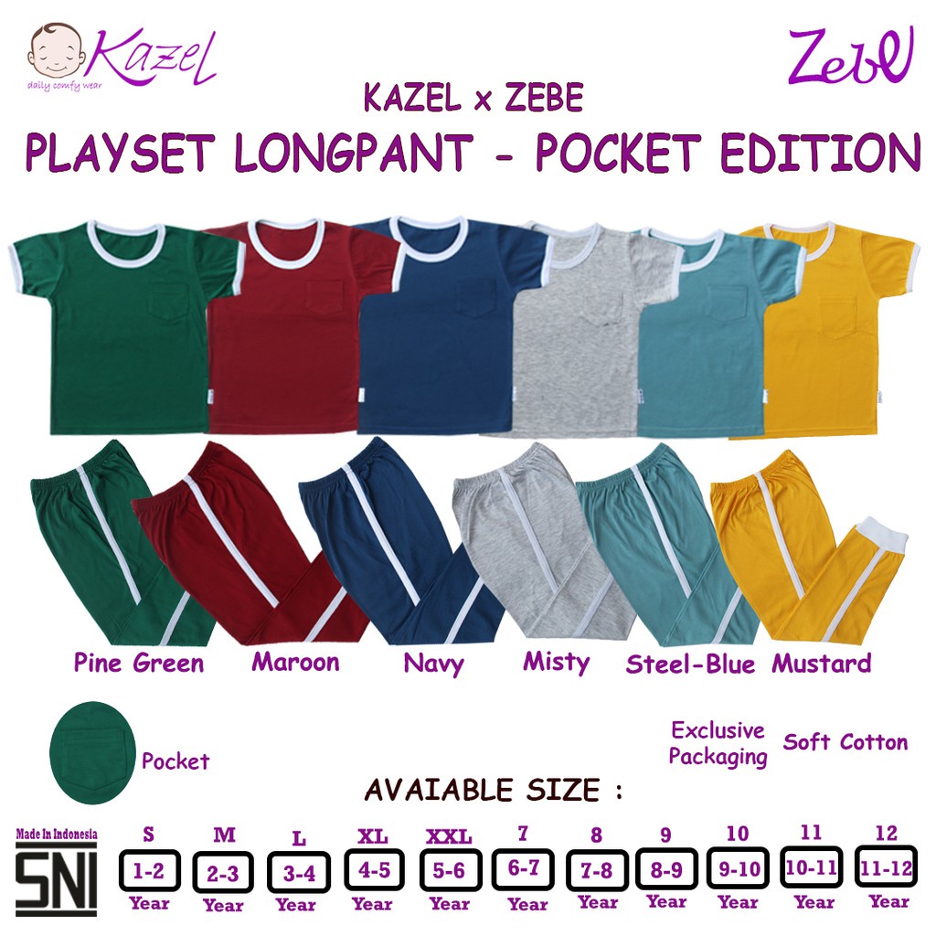 1stel Kazel Playset Longpants Pocket - Pocket Unisex Edition 1-5thn / Setelan Pendek Panjang Bayi &amp; Anak