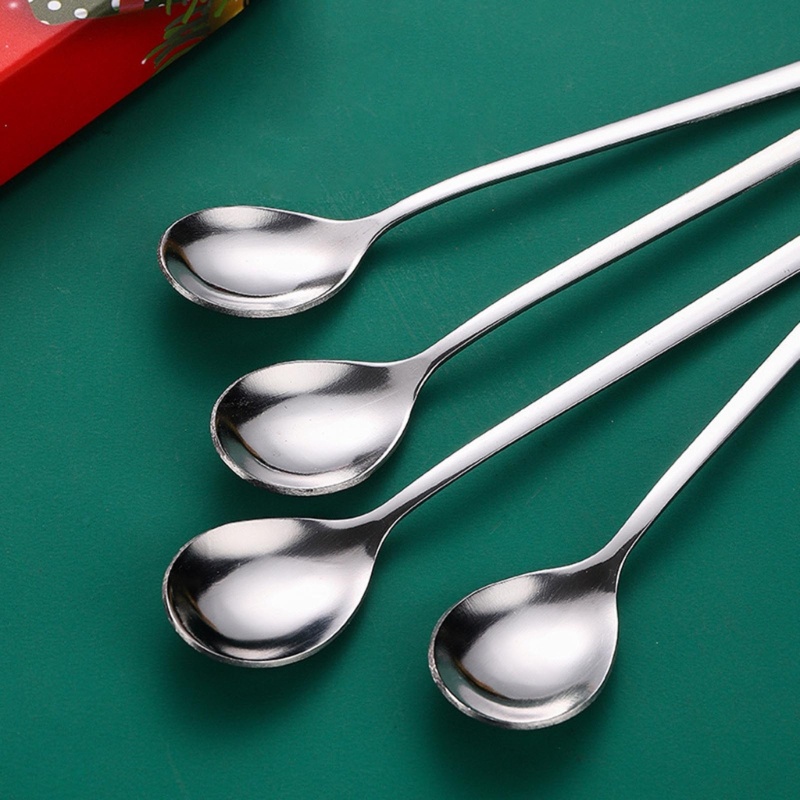 Sendok Kopi Dessert Bahan Stainless Steel Tema Natal 4 Warna