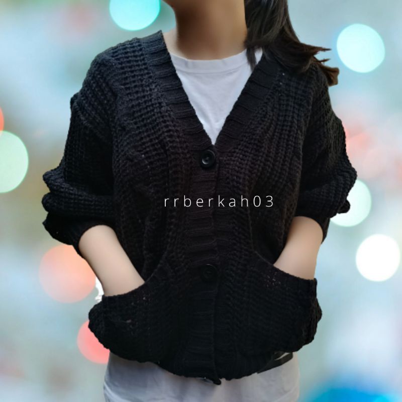 Cardigan Basic V Neck Cable Saku Premium EXPORT 3GET