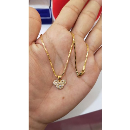 Kalung anak milano kaca + liontin mickey mouse, Perak 925, Sepuh Emas Kuning