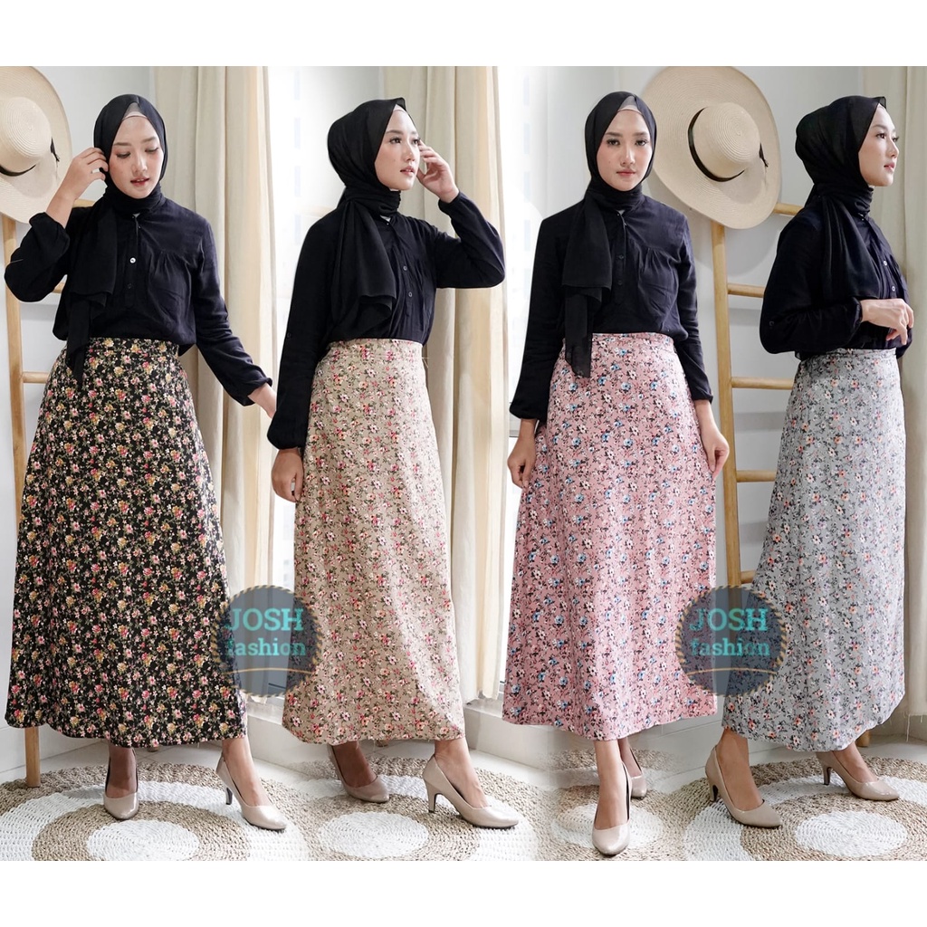 ROK MOTIF BUNGA A-LINE KOREAN SKIRT/ROK PANJANG WANITA L-XL-XXL