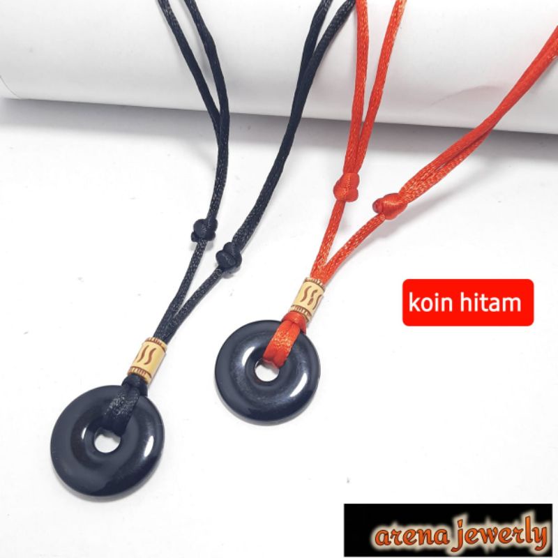 Kalung Tali Bandul Koin Hitam Kalung Tali Pria Wanita Kalung Tali Murah Kalung Koin Keren Pria